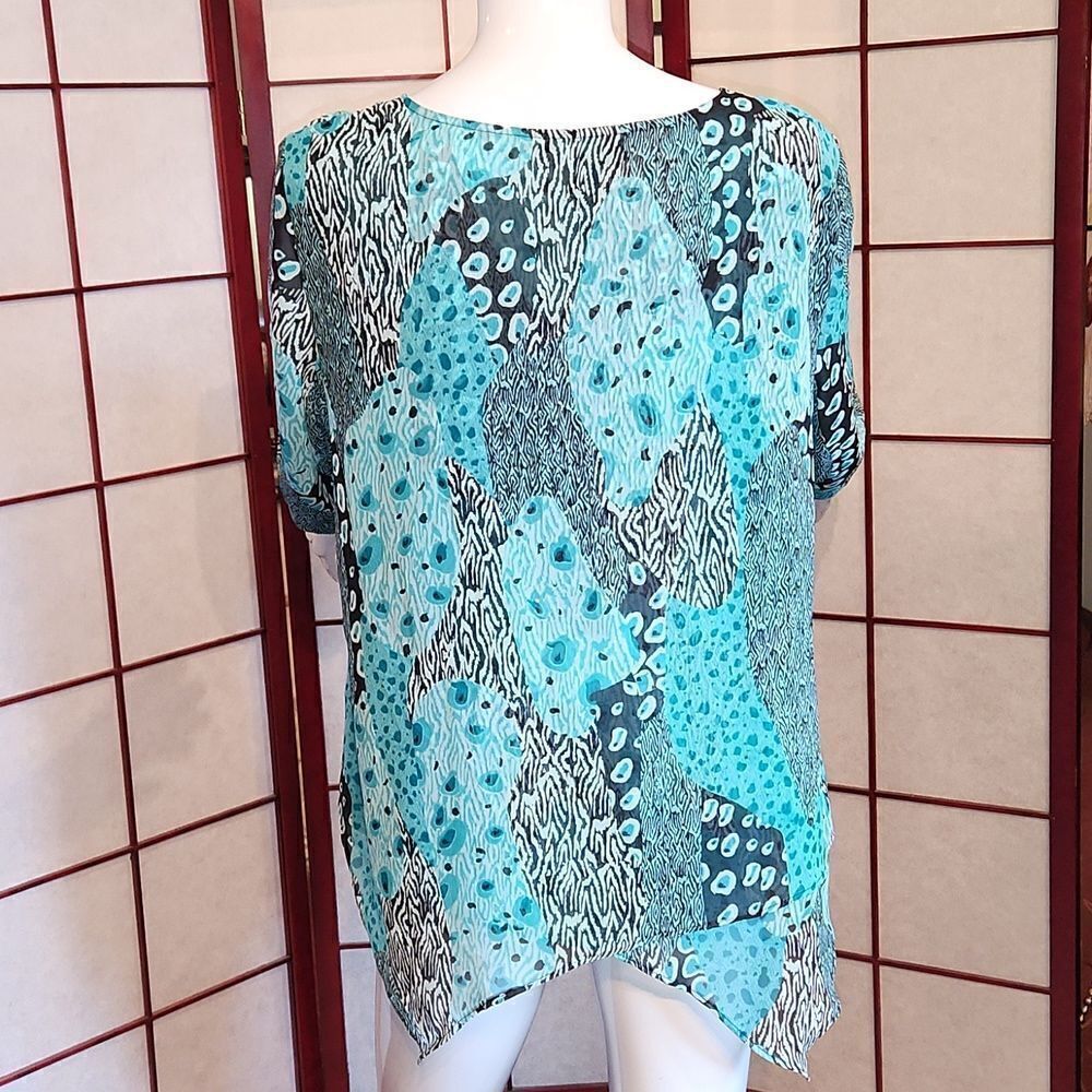 Style & Co. Sheer Layered Multi-Pattern Blouse - Picture 7 of 9